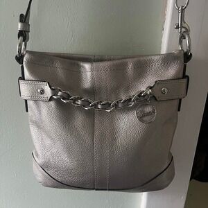 Y2K 2000s Coach Chain Duffle silver metallic Leather shoulder bag / crossbody